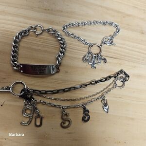 Vintage Set of 3 GUESS Silver-tone Chain Bracelets